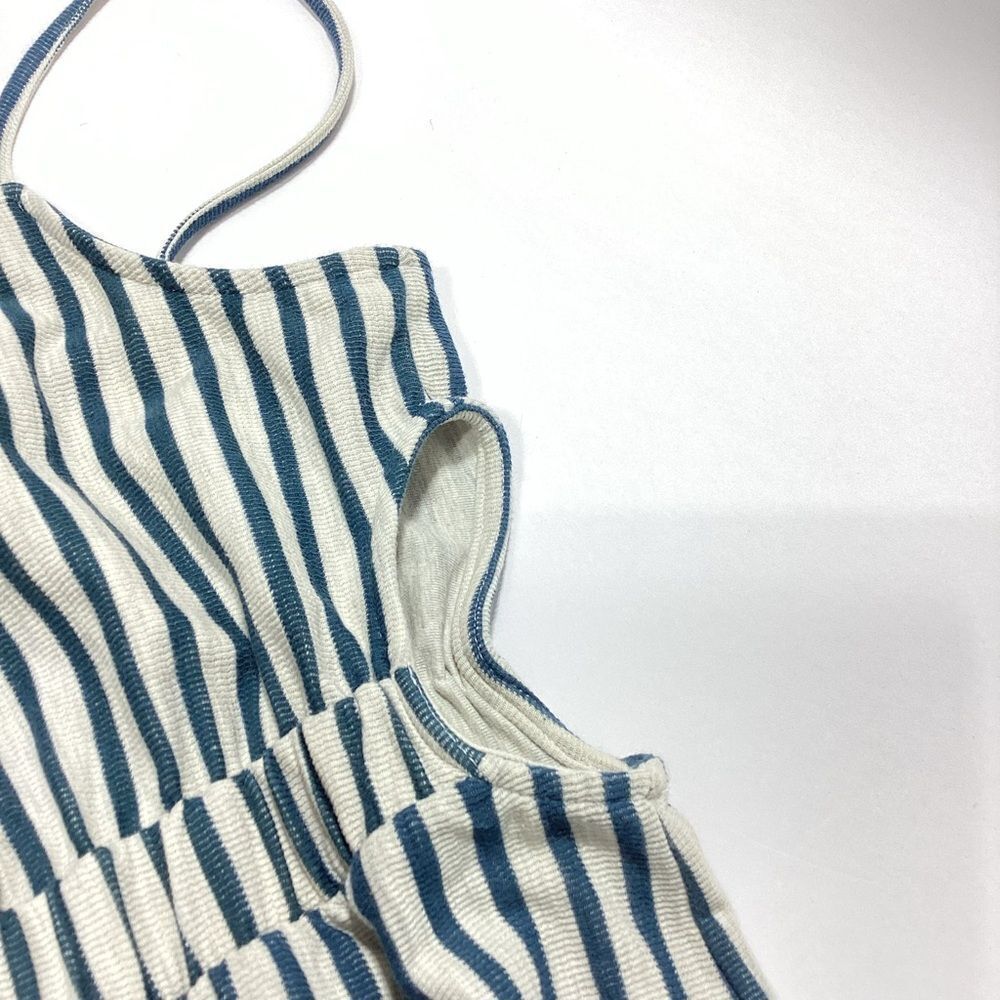 Pull & Bear Wide Leg Cropped Jumpsuit Size L Blue Gray Stripe Side Cutout Casual - Picture 6 of 14
